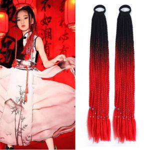 Băng Đô Giả Tóc Đuôi Ngựa Nhiều Màu Đỏ Chuyển Màu Cho Bé Gái Phụ Kiện Tóc Khiêu Vũ Samba Phụ Kiện Tóc Giả Cho Trẻ Em