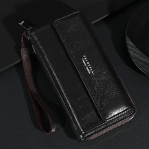 Mens PU Zipper Handbag Large Capacity Long Wallet Clutch Bag Phone Bag Multi card Card Holder Coin Purse Wallet Double Layer