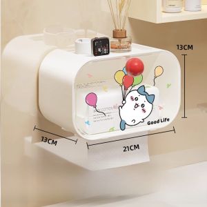 Cartoon Toilet Paper Box Wall-Mounted No-Punching Transparent Waterproof Bathroom Paper Towel Holder Roll Paper Box
