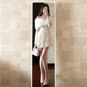 CHANGTONG | Elegant Sophisticated Stylish Korean-Style Faux Fur Cover-Up and Tube Dress Set