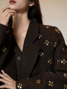 French Vintage Rich Style V-Neck Structure Heavily Beaded Suit Suits for Women