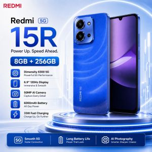 Redmi | Redmi 15R 5G 8GB+256GB Phone 6.9 120Hz Large Screen Dimensity 6300 6nm 6000mAh Battery 33W Charge IP64 Protection