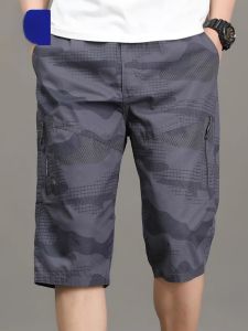 ROMON | Quần short nam cotton nguyên chất mùa hè mỏng rộng rãi nhiều túi quần dài đến giữa bắp chân thường ngày cỡ lớn quần dài tám điểm