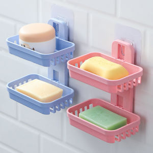 Double layer hollow bracket bathroom soap box suction cup soap rack wall hanging rack