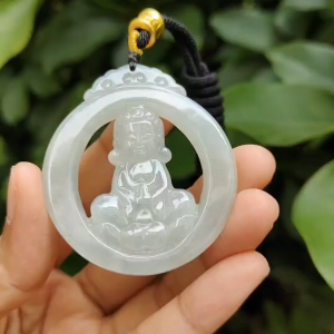 Rare Collection for Collector Light Green Hue Type A Natural Jade Jadeite crafted with Baby Buddha as Pendant certificate weighs 29.15 grams measurement 53.9 * 47.6 * 6.8 mm (pendant306)