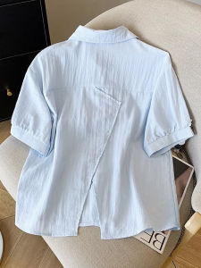 Áo Sơ Mi Trắng Tay Ngắn Rộng Rãi Mùa Hè Cho Nữ Áo Khoác Ngoài Kiểu Pháp Cổ Polo Khóa Cài Chất Liệu Khác Thường Ngày