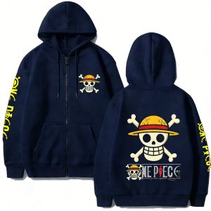 Bandai | One Piece Men Women Hoodie Zip Up Anime Jacket Jolly Roger Print Skull Long Sleeve Streetwear Casual Tops 2026 Spring Autumn Y2k