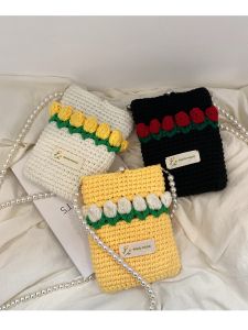 Handwoven DIY Material Kit Tulip Shape Mobile Phone Bag Spring Day Crossbody Bag Relieve Boredom Handmade Gift Bag for Women