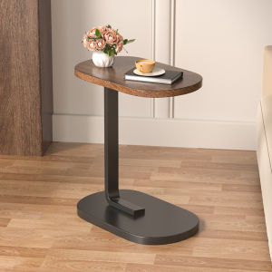 Hoyaa Minimalist Side Table for Living Room Bedroom Oval Wooden Sofa Side Table Shelf Organizer Storage Bedside Table