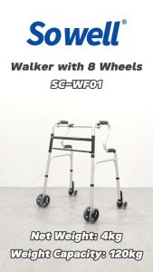 Sowell Aluminium Walker with Seat / 8 Wheels | Foldable Adjustable Height Multi-Functional Walking Aid