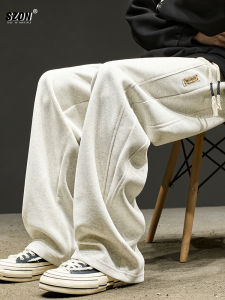 SZON | American Style Patchwork Construction Loose Straight Pants Black