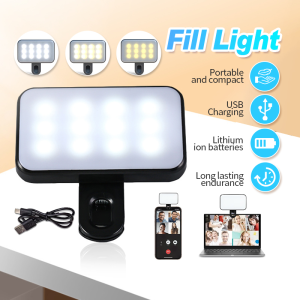 Portable Universal Clip-on LED Selfie Light 3 Modes Adjustable Mini Pocket Live Stream Video Lamp Eye Protection Rechargeable Makeup Fill Lights