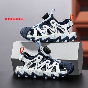 Bobdog Childrens Sandals Boys Summer Anti-slip Soft Bottom Headed Sports Beach Shoes Trendy Breathable Korean Style Fabric