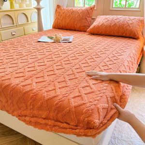 MINGSHA | Warm Thick Taffeta Milk Coral Velvet Bed Cover Single Piece