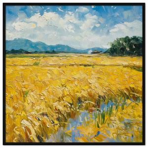 Tranh phong cảnh làng quê phong cảnh quê hương cánh đồng lúa chín vàng tranh treo tường tranh dán tường in canvas. CGI-484