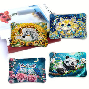 A set of cute and dreamy animal diamond painting handicrafts with a zipper and hand-held diamond painting small change bags