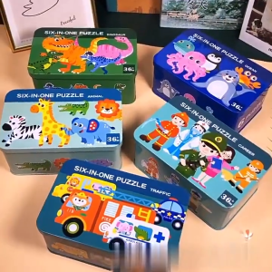 6 in 1 Cartoon Animal Jigsaw Dinosaur Car 3D Wooden Puzzle Logical Thinking Training Colorful Montessori Educational Baby