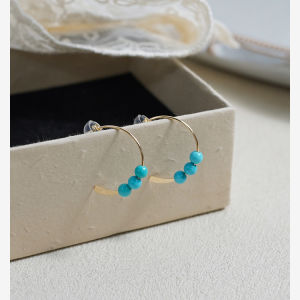 Elegant Sweet Blue Turquoise Earrings 14K Gold Plated Triple Stone Simple Stylish Ear Jewelry Fresh out Fashion Accessories