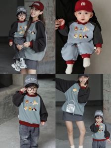 Premium Family Matching Clothes Baby Toddler Kids Casual Sweatshirts Cotton Polyester Blend Warm Long Sleeve round Neck Prints