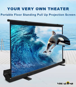 2025 VisualMr Manual Pull Up Projector Screen 80 Inch 16:9 4:3 HD Matte White Anti-Crease Portable Floor Standing for Home Theater Outdoor Office Normal & UST Projectors 4K Supported