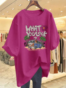 เสื้อยืดคอกลมแขนสั้นผ้าฝ้ายทรงหลวมสำหรับผู้หญิงไซส์ใหญ่ ฤดูร้อน 2025 เสื้อผ้าทำงานสไตล์เกาหลี ปกปิดเนื้อผ้า สไตล์ลำลอง