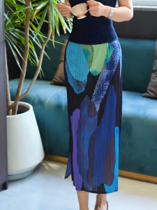 MANMI | Colorful Dye Print Vintage French Elegance Slim A-Line Skirt