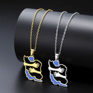 Embracing Iran map necklace with both hands stainless steel geographical Iran necklace fashionable ethnic jewelry souvenir gift