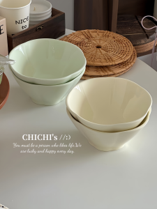Large Ceramic Bowl Pure Color Flower Pattern Noodles Salad Rice Bowl Creamy Style Home Use Restaurant Dinnerware Set