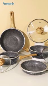 freemir SET API Set 4/5Pcs Wajan Panci 26/20/20/16 Cm Anti Lengket Marble/SUS 304Lapisan Granit Kombinasi Alat Masak Lengkap