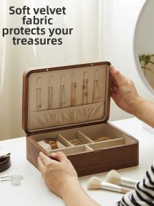 XIDUOSHU | Portable Luxury Walnut Wood Jewelry Box with Lock