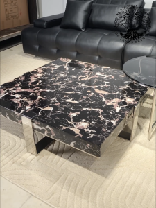 Bàn trà sofa bàn phòng khách bàn đôi cafe nhập khẩu hộp đá vuông chân U inox 1m + bàn kính phụ