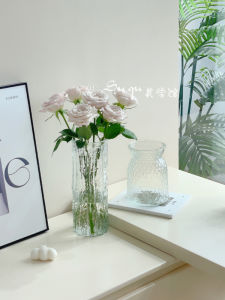 เรียบหรู แจกันแก้วหินตรงเรียบง่าย โปร่งแสง ห้องนั่งเล่นเดสก์ท็อปดอกไม้ตกแต่งเครื่องประดับการเพาะปลูกน้ํา