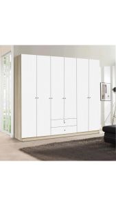 KIRANA Morris - Lemari Pakaian Kayu 6 Pintu Putih Wardrobe Jumbo Modern Minimalis