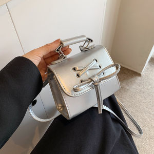 Mini Fashion Shoulder Bag Womens 2024 New Bright All-Match Crossbody Bag Butterfly Knot Handbag Stylish Handheld Small Square Bag