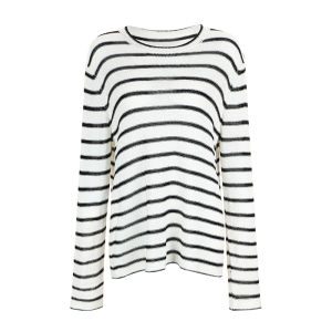 เสื้อสเวตเตอร์ถักคอตตอนลายทางสีดำขาวหลวมๆ แขนยาว เสื้อผ้าทำงานฤดูใบไม้ผลิและฤดูร้อนสำหรับผู้หญิง BettyChow