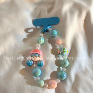 INS Sky Blue Colorful Beads Phone Case Lanyard Cute Women Asymmetrical Beads Lanyard Ornament Student Girl Backpack Pendant Neutral Keychain Camera Bracelet Short Bracelet Accessories