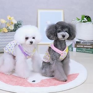váy đầm in tim liti thêu gấu cho chó mèo - T3 PETS SHOP