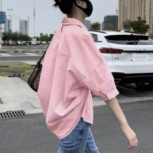Womens Summer Casual Loose White Shirt Sun Protection Outerwear Small Size Ladys Lightweight Fashionable Five-Quarter Sleeve