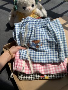 Quần Dài Thường Ngày Họa Tiết Kẻ Caro Mùa Hè Mỏng Rộng Rãi Thoải Mái Cho Nữ Quần Dài Ống Đứng Cạp Cao Bằng Polyester