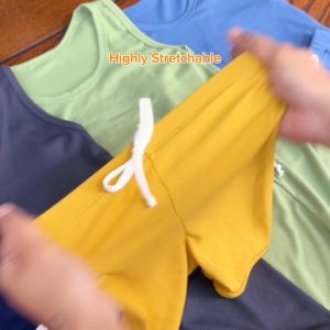 BigboxPH Kids Ribbed Sando Short Terno for Boys 1-10 Years Old | Kids OOTD Pambahay & Panglakad Coords Neutral Colors Coords for Boys | Cute everyday outfits for boys | everyday playwear pambahay panglakad outfit for kids | cute stretchable cool