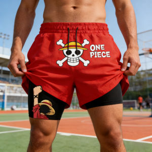 Bandai | One Piece Luffy Zoro Mens Gym Shorts Breathable Mesh Double-layer 2 in 1 Shorts Summer 2026 Anime Streetwear Y2k Sports Pants