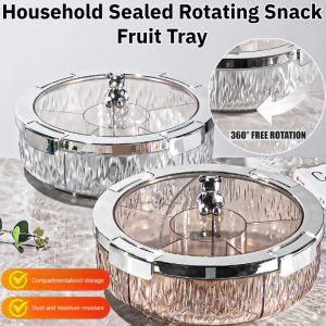 Household Sealed Rotating Snack Fruit Tray with Lid Keep Fresh Transparent Large Capacity Storage Box