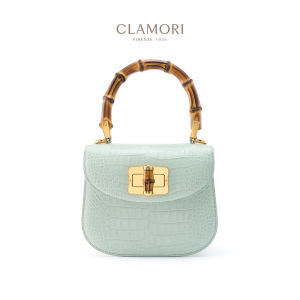 Baby Blue Crocodile-Embossed Calfskin Saddle Bag