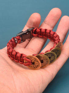 Handmade DIY Woven Rope Bracelet Material Kit Copper Coin Bracelet Five Emperor Coins Red Rope Lucky Charm Fashion Jewelry