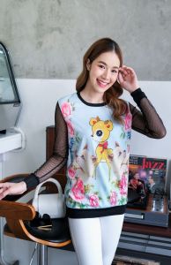 💥  NEW  เสื้อแขนซีทรูงานเกาหลี เสื้อลำลองลายการ์ตูน รุ่น06