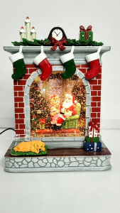 #039 Christmas Fireplace Light Xmas Resin Craft Santa Claus Girl Water Glitter Snow Globe Decoration
