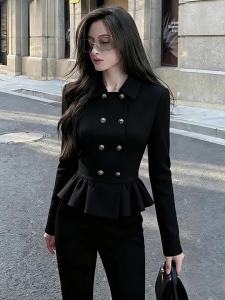 QFN | Sophisticated Elegant Waist Cinching Ruffled Peplum Jacket