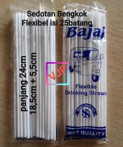 Sedotan Bengkok Flexibel Bajaj Putih Isi 25batang Panjang 24cm Diameter 5mm