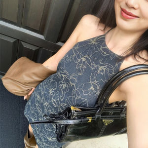 CHOEFULYN | Vintage Style Floral Denim Strapless Dress for Women