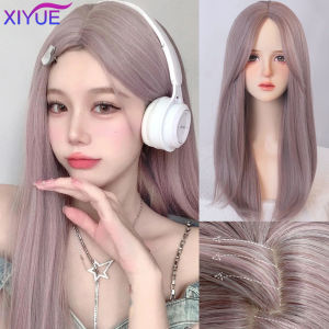 XIYUE Lolita Wig Synthetic Shoulder Length Light Purple Wigs with Fluffy Bangs High Density Layered Lavender Wig for Women